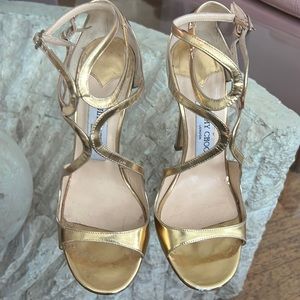 COPY - Jimmy Choo Azia 110 Gold Liquid
Metal Leather Sandals - Silver - 38